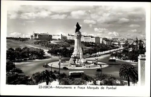 Ak Lisboa Lissabon Portugal, Monumento e Praca Marques de Pombal