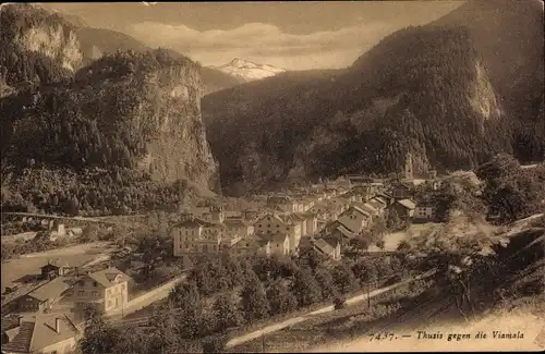 Ak Thusis Kt. Graubünden Schweiz, Blick gegen die Viamala