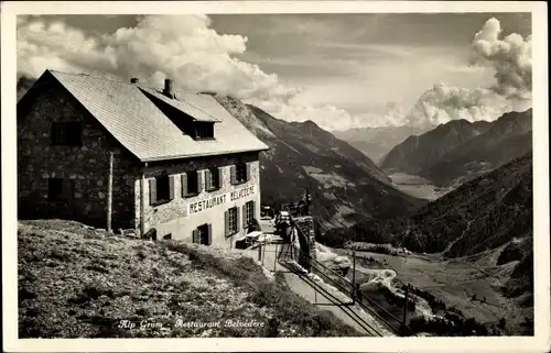 Ak Alp Grüm Kt Graubünden, Restaurant Belvedere, Talblick, Wolken