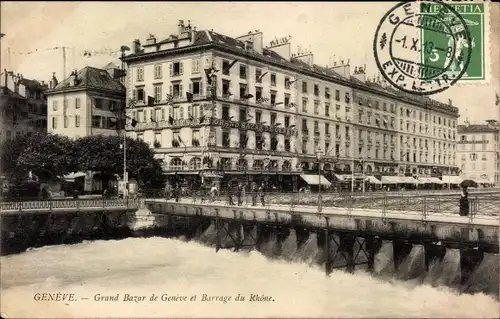 Ak Genève Genf Schweiz, Großer Genfer Basar und Rhône-Staudamm