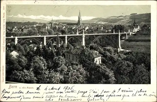 Ak Bern Stadt Schweiz, Totalansicht, Brücke