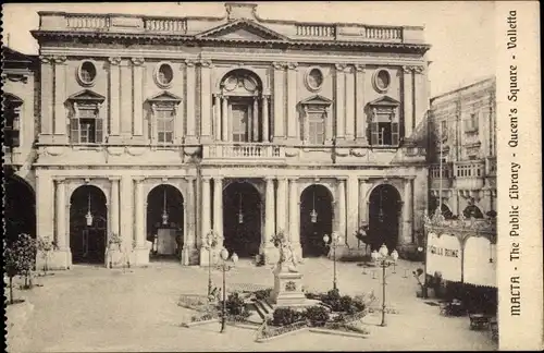 Ak Valletta Malta, Public Library, Queen's Square