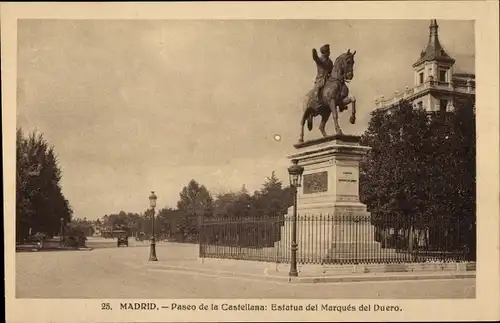 Ak Madrid Spanien, Paseo de la Castellana, Estatua del Marques del Duero