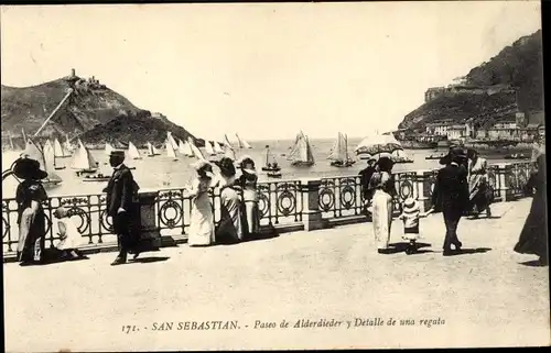 Ak Donostia San Sebastian Baskenland, Paseo de Alderdieder und Einzelheiten einer Regatta