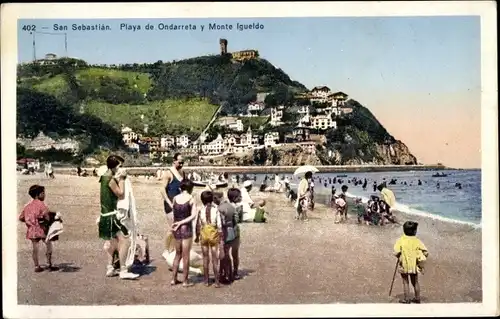 Ak Donostia San Sebastian Baskenland, Playa de Ondarreta y Monte Igueldo