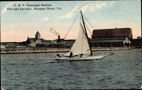 Ak Newport News Virginia USA, Pier und Aufzug, Passagierstation