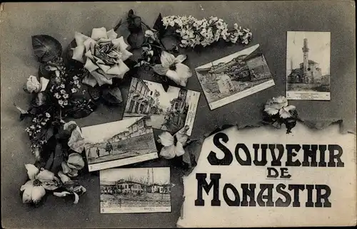 Ak Monastir Mazedonien, Souvenir, Ortsansichten, Blumen, Turm