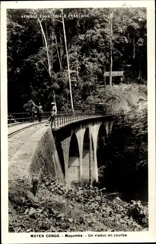 Ak Mayumbe Mayombe DR Kongo Zaire, Un viaduc en courbe