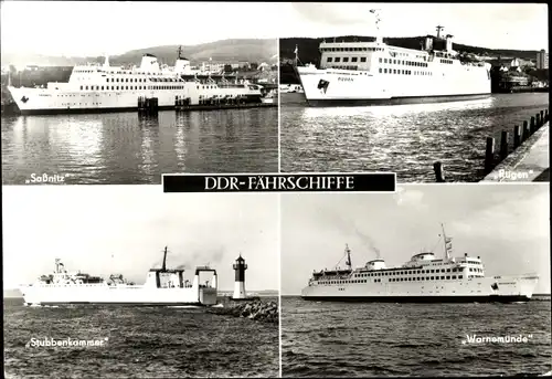 Ak DDR Fährschiffe, Saßnitz, Rügen, Stubbenkammer, Warnemünde