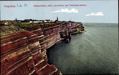 Ak Helgoland in Schleswig Holstein, Südwestküste, elektr. Leuchtturm und Telefunken-Station