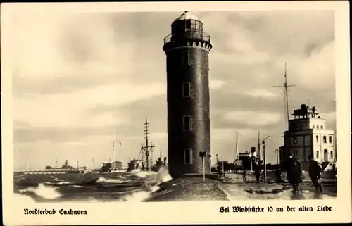 Ak Nordseebad Duhnen Cuxhaven, bei Windstärke 10 ab der alten Liebe