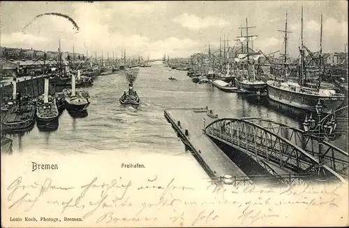 Ak Hansestadt Bremen, Freihafen, Schiffe