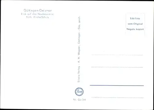 Ak Geismar Göttingen in Niedersachsen, Blick auf das Neubauviertel, Kath. Kirche, Kath. Schule