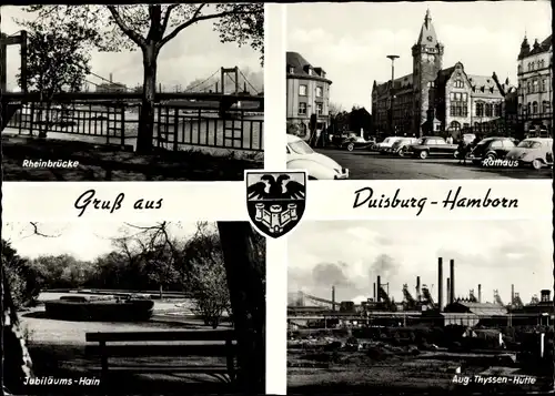 Ak Hamborn Duisburg im Ruhrgebiet, Rheinbrücke, Rathaus, Aug. Thyssen-Hütte, Wappen