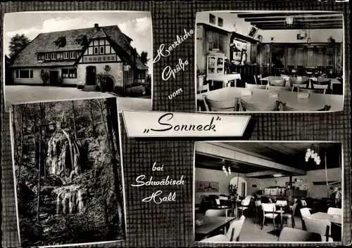 Ak Gottwollshausen Gailenkirchen Schwäbisch Hall in Württemberg, Hotel Sonneck, Inneres, Wasserfall