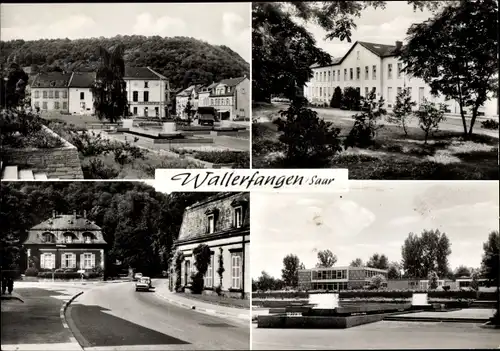 Ak Wallerfangen im Saarland, Straßenpartie, Springbrunnen
