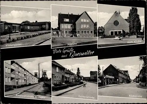 Ak Baesweiler Nordrhein Westfalen, Kindergarten, Postamt, Kath. Kirche, Knappenstraße, Zeche