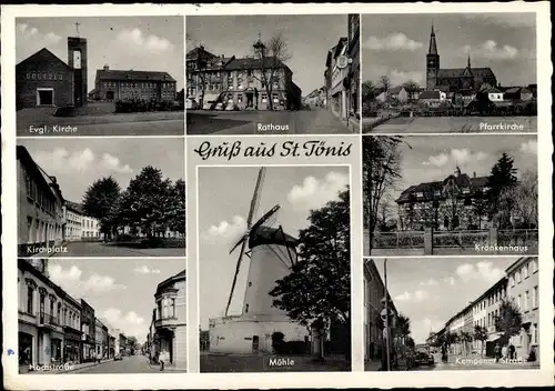 Ak St. Tönis Tönisvorst, Kirche, Rathaus, Kirchplatz, Krankenhaus, Mühle, Hochstraße