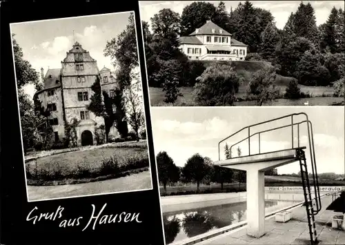Ak Hausen Oberaula in Hessen, Schwimmbad, Gebäude