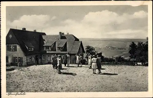 Ak Hauteroda in Thüringen, Haus auf dem Berge, Erholungsheim Ev. Jungmädchenbund, Spielplatz