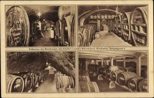 Ak Wiesbaden in Hessen, Kellerei des Weinhauses Jos. Schmid, Loesch's Weinstuben, Weinfässer