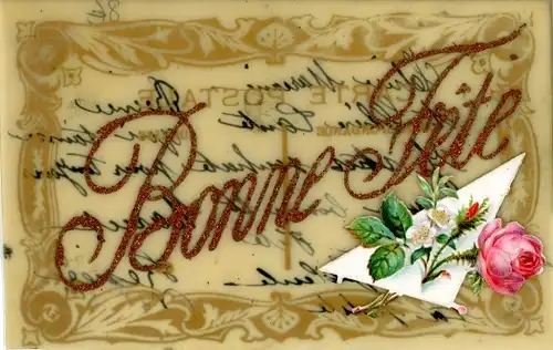 Zelluloid Ak Glückwunsch, Blühende Rose