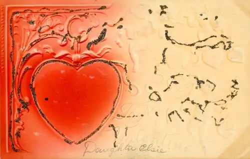 Präge Glitzer Ak Valentinstag, Eros, Herz