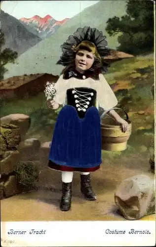 Präge Stoff Ak Berner Tracht, Mädchen-Portrait