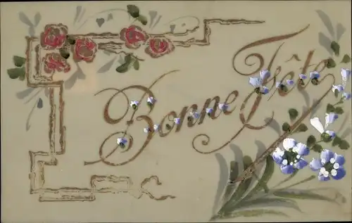 Zelluloid Ak Glückwunsch, Blumen, Rosen