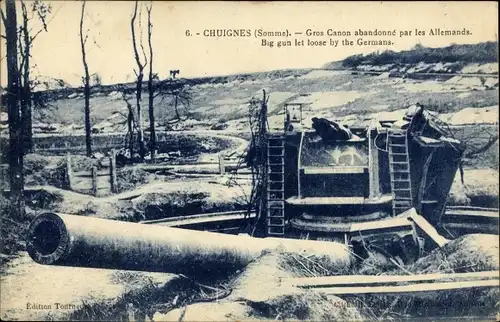 Ak Chuignes Somme, Big Gun, von den Deutschen zurückgelassen