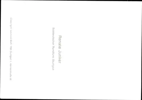 Ak Renate Junker, Portrait, Autogramm, Süddeutscher Rundfunk Stuttgart