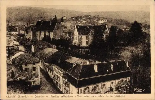 Ak Cluny Saône-et-Loire, Bezirks- und Abteigärten, Blick vom Glockenturm der Kapelle