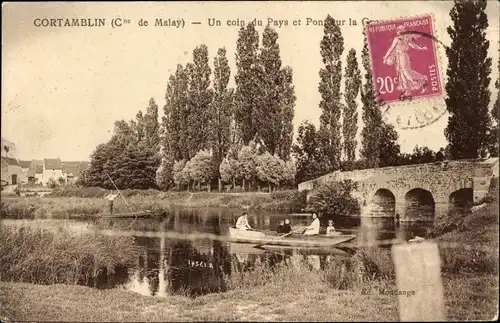 Ak Cortamblin Saône et Loire, Eine Ecke des Landes und Brücke