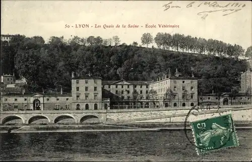 Ak Lyon Rhône, Die Kais der Saone, Veterinärschule