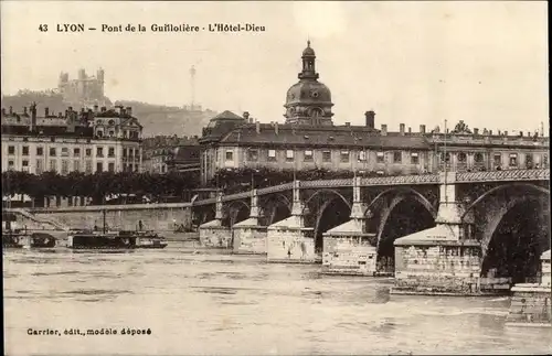 Ak Lyon Rhône, Guillotière-Brücke, Hotel-Dieu