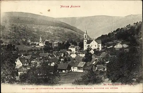 Ak Stosswihr Stoßweier Elsass Haut Rhin, Kirche, Ortschaft mit Landschaftsblick