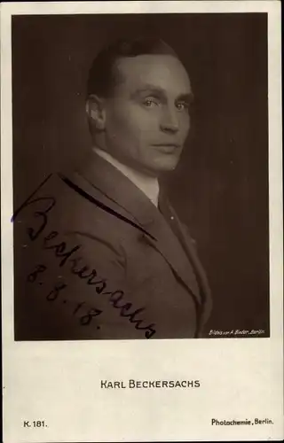 Ak Schauspieler Karl Beckersachs, Portrait, Autogramm