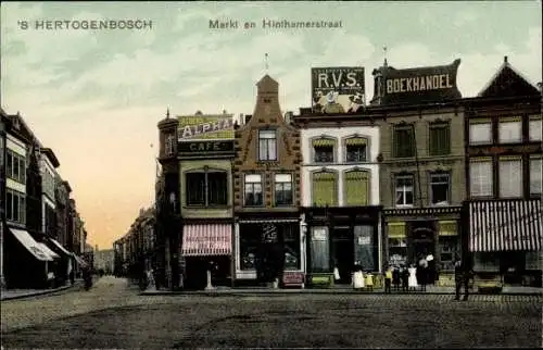 Ak 's Hertogenbosch Nordbrabant Niederlande, Markt en Hinthamerstraat, Boekhandel