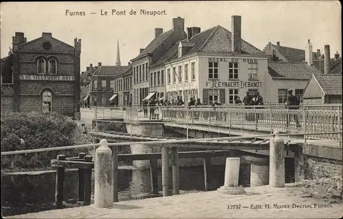 Ak Veurne Veurne Westflandern, Die Brücke von Nieuwpoort, Hotel