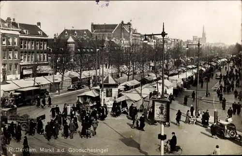 Ak Rotterdam Südholland Niederlande, Goudsche Singel, Markt