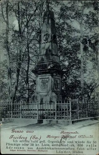 Ak Freiberg in Sachsen, Kriegerdenkmal 1870-71, Promenade