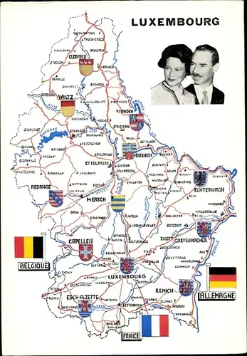 Landkarten Ak Luxembourg, Großherzog Jean, Herzogin Joséphine Charlotte
