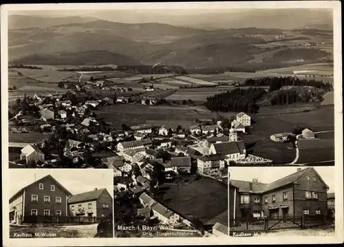 Ak March Regen im Bayerischen Wald, Kaufhaus, Blick auf den Ort, Fliegeraufnahme