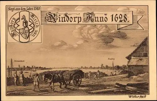 Ak Rheindorf Leverkusen im Rheinland, Ortsansicht Anno 1628, Siegel aus dem Jahr 1389