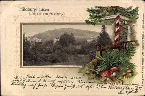 Präge Passepartout Ak Hildburghausen in Thüringen, Blick auf den Stadtberg