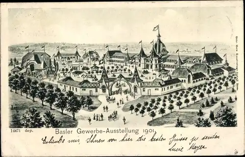 Litho Basel Bâle Stadt Schweiz, Basler Gewerbe-Ausstellung 1901