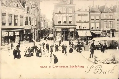 Ak Middelburg Zeeland Niederlande, Markt en Gravenstraat