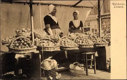 Ak Walcheren Zeeland, Frauen in Tracht, Marktstand