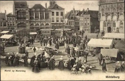 Ak Middelburg Zeeland Niederlande, Markt op Marktdag