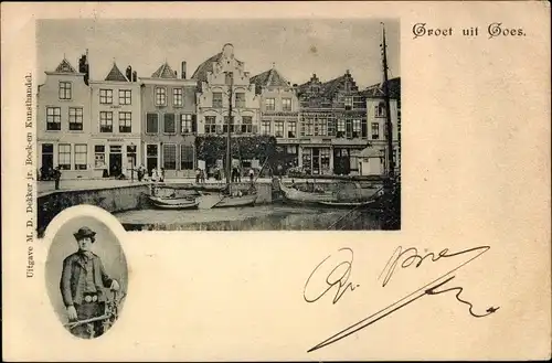 Ak Goes Zeeland Niederlande, Kade, Mann in Tracht